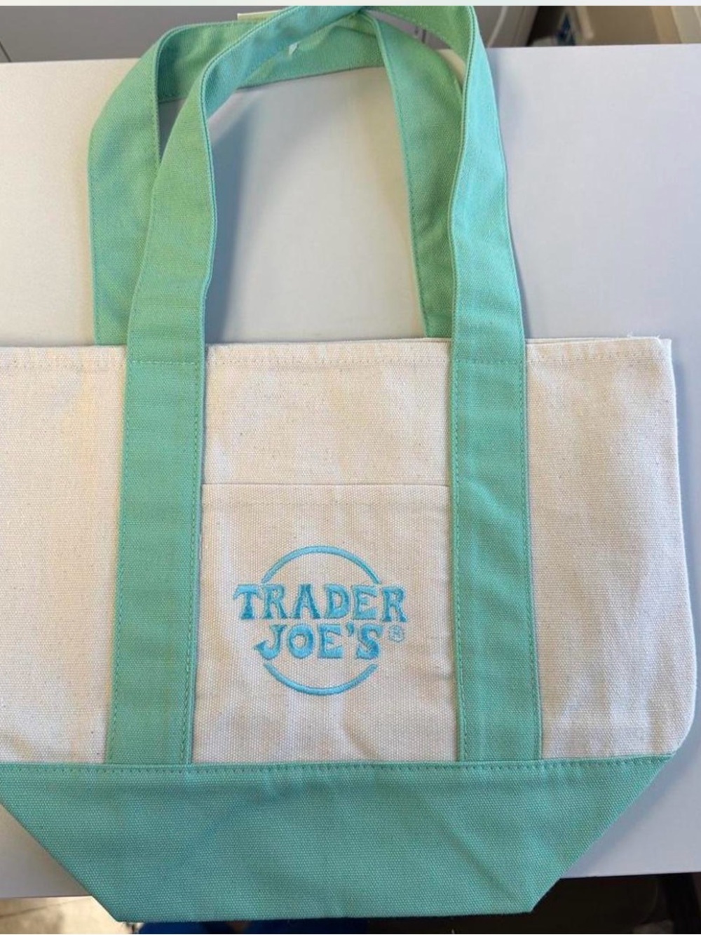Cream and Mint Canvas Tote Bag